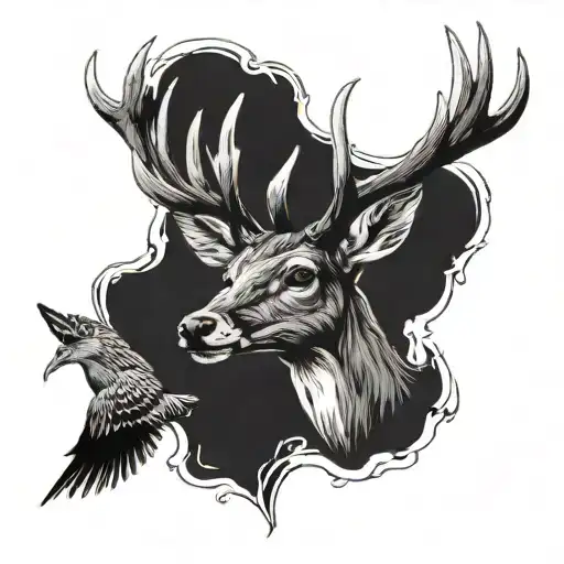 Deer Head With A Duck And Goose Landing On Antlers