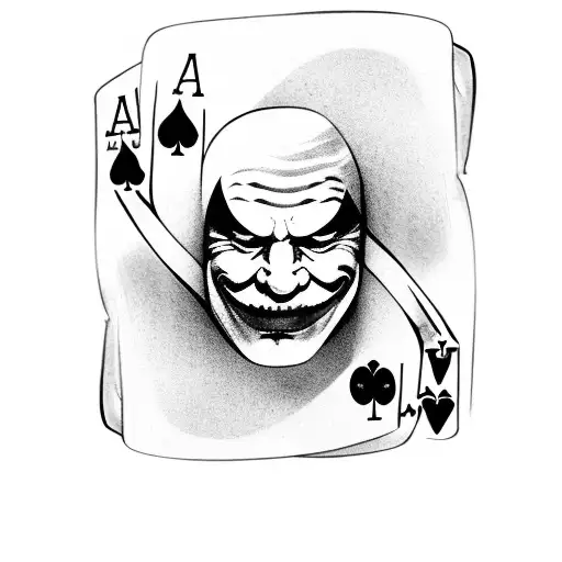 Royal Flush With A Joker Card And A Mask Mixed In