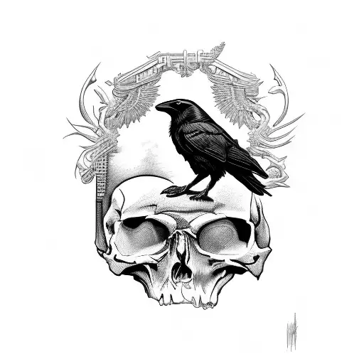 Raven Propped On Skull By Edgar Allen Poe