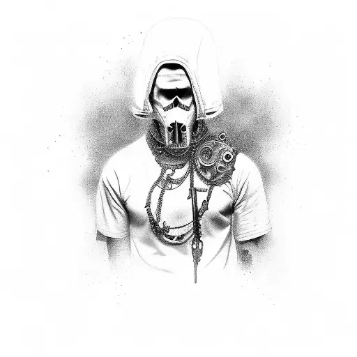 A Man With A Gun And Chains His Body