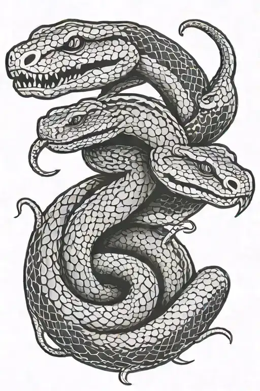 3 Headed Snake Upward Sward In Middle Ones Mouth