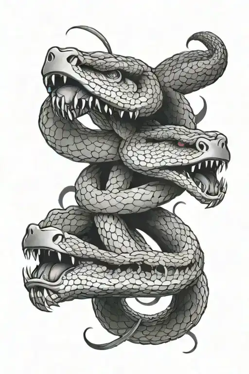 3 Headed Snake Upward Sward In Middle Ones Mouth