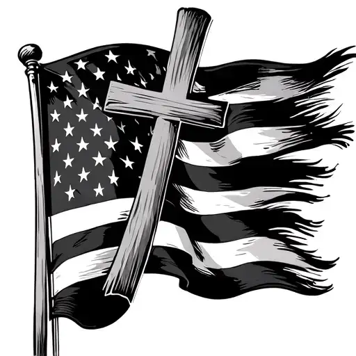 Simple Line American Flag Cross Incorporated In The Stripes
