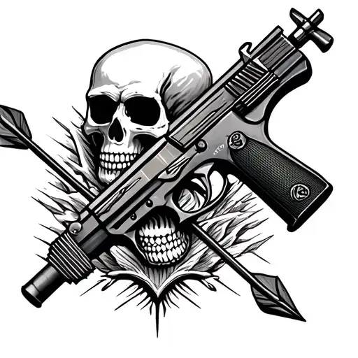 Gun With A Arrow And A Skull