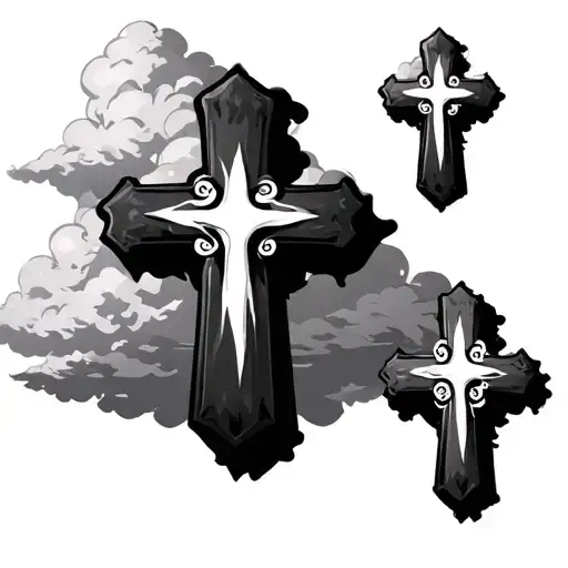 Three Crosses With Clouds In The Background