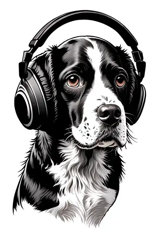 Stamp With Springer Spaniel Wearing Headphones Listening To Music