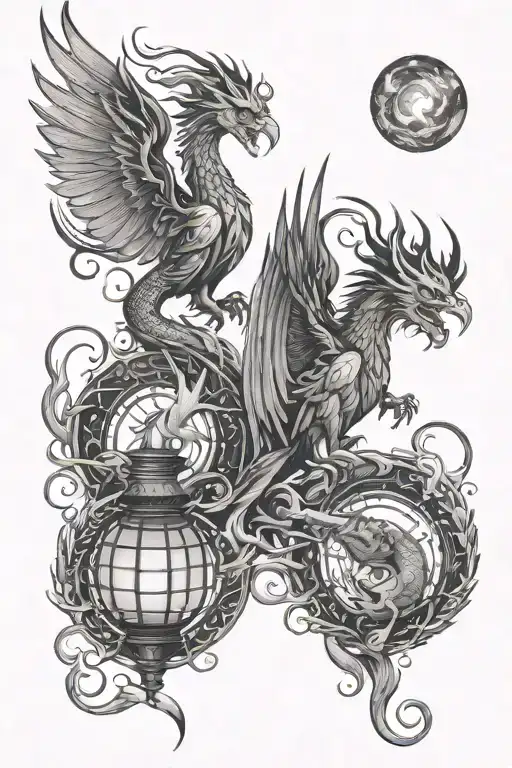 Phoenix And Dragon With Lanterns