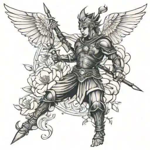 Warrior With Peonies And Stars