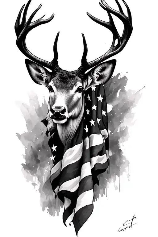 American Flag And Deer