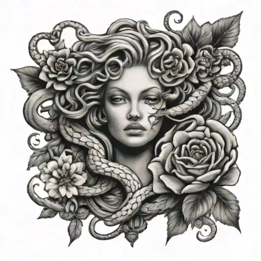 Medusa Surrounded By Snakes And Flowers Growing