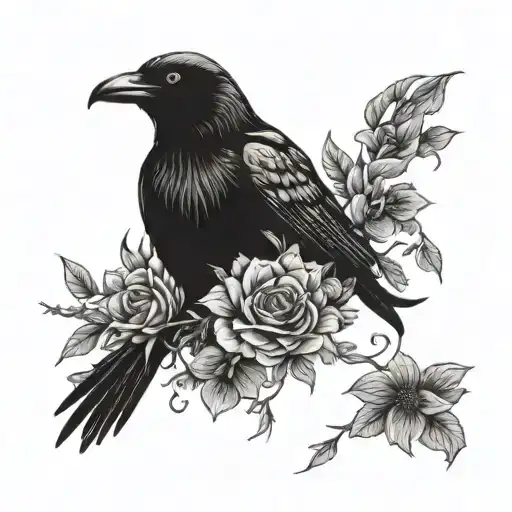 Gothic Crow And Flowers