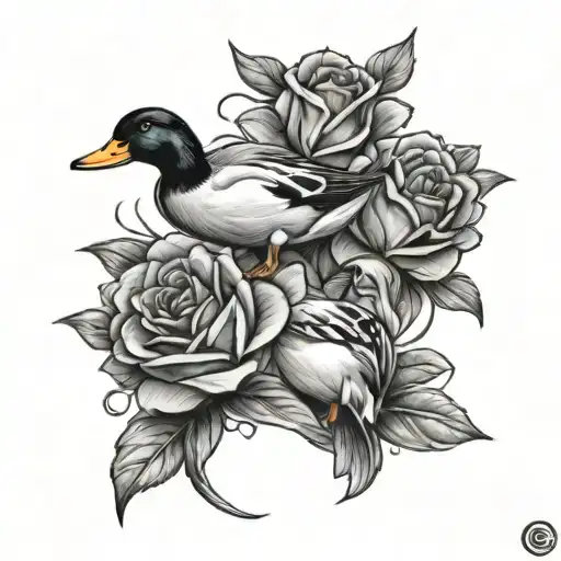 Duck And Lady Bug And Rose Surrounded