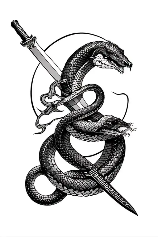 Katana And Snake Design For Sternum