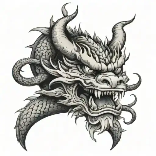 Japanese Dragon Wearing Oni Mask