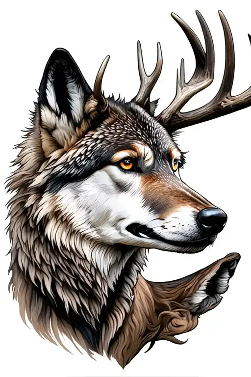 Wolf And Deer With Antler Full Sleeve