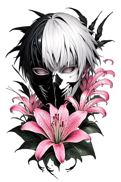 Kaneki Mask With Pink Spider Lily And Centipede Crawling