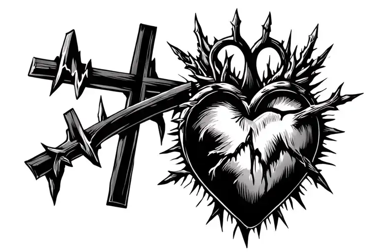 A Heart Beat With A Cross In The Middle With A Thorn Crown Hanging From The Cross