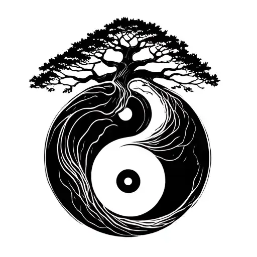 Ying Yang Symbol Tree Intertwined