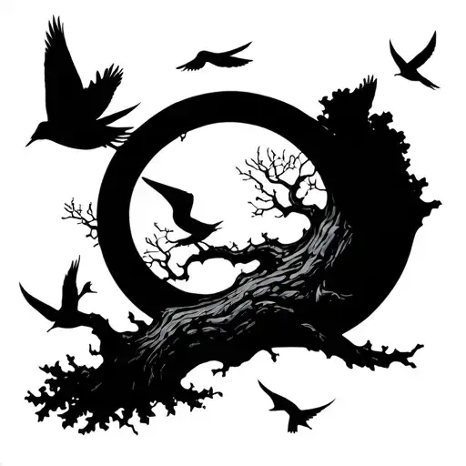 Poison Tree With Birds Flying Away