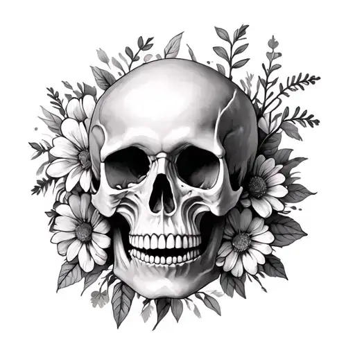 Skull Buried In Flowers