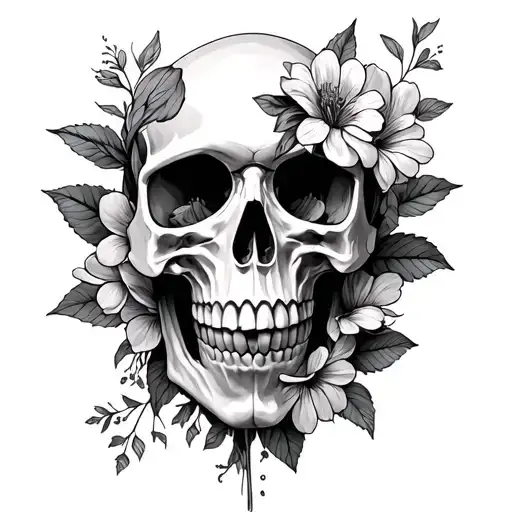 Skull Buried In Flowers Intertwined