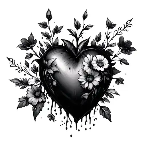 Black Heart With Flowers Coming Out