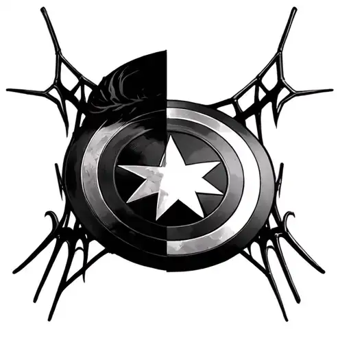 Half Spider Web With Captain America Shield