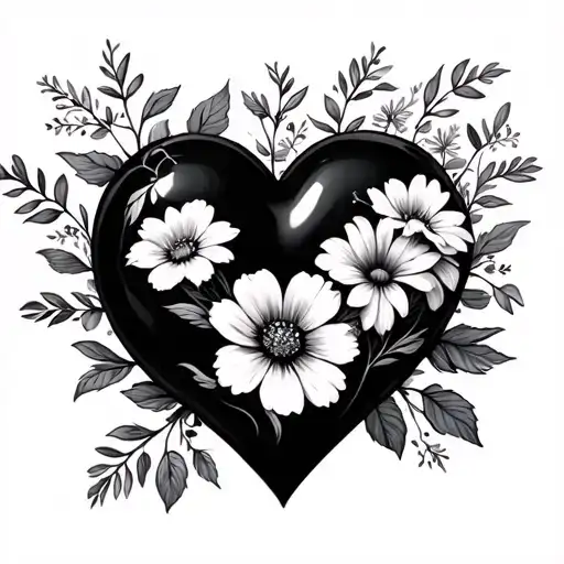 Black Heart With Flowers Outside