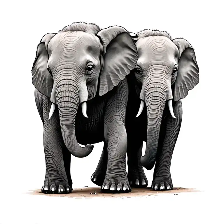 Two Baby Elephants Walking Togther