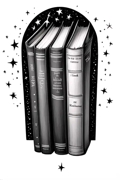 Spines Of Books With Titles Surrounded By Star Constellation
