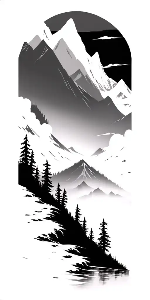 Forest With River Flowing And Mountain Range With The Reaper Hiding