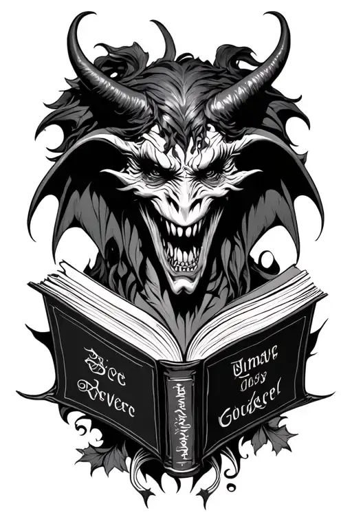 Dark Romance Demon Book Lover Tattoo Black And Grey