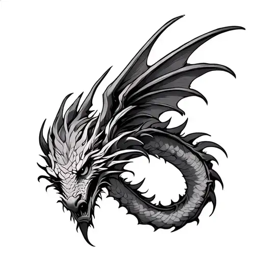 Tramp Stamp That Has Folded Dragon Wings With A Unique Design In The Middle