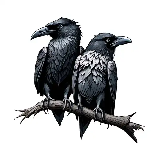 Two Norse Style Ravens Nordic Hugin Munin