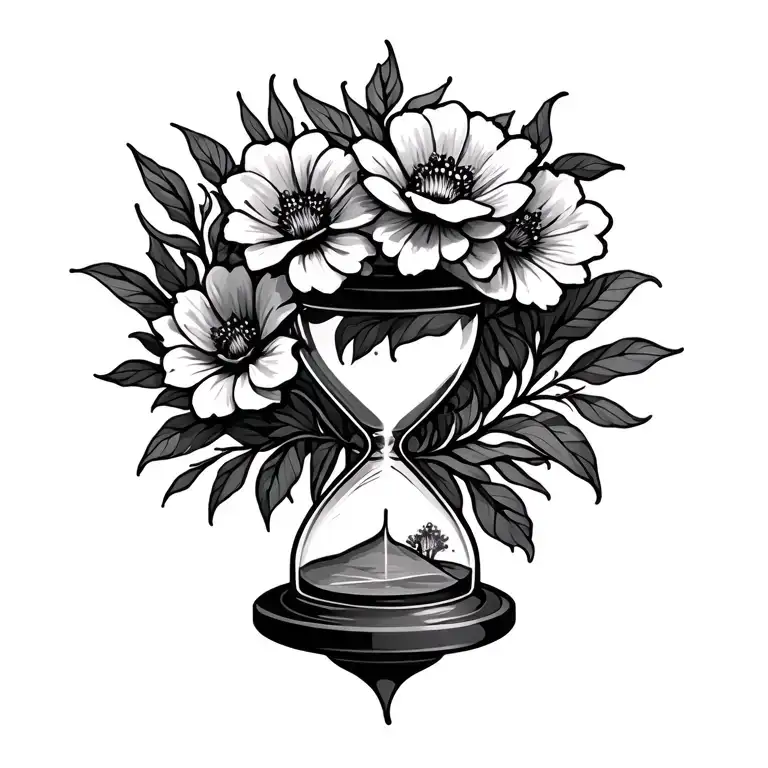 Hour Glass Flowers Intertwined Memorial Tattoo Piece