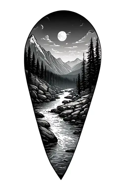 River Flowing Throught The Mountains With Atext Campsite