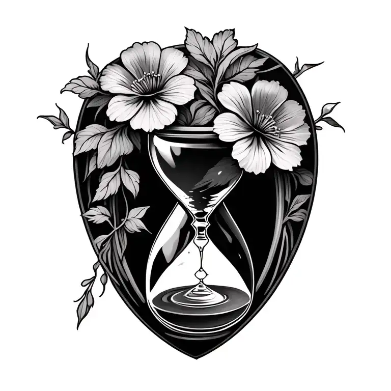 Hour Glass Flowers Intertwined Memorial Tattoo Piece