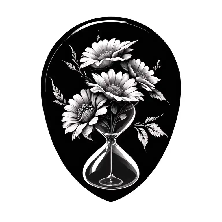 Hour Glass Flowers Intertwined Memorial Tattoo Piece