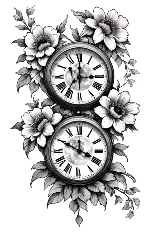 3 Birth Clocks Surrounded By Flowers