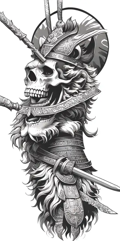 Skull Lion And Samurai Warrior