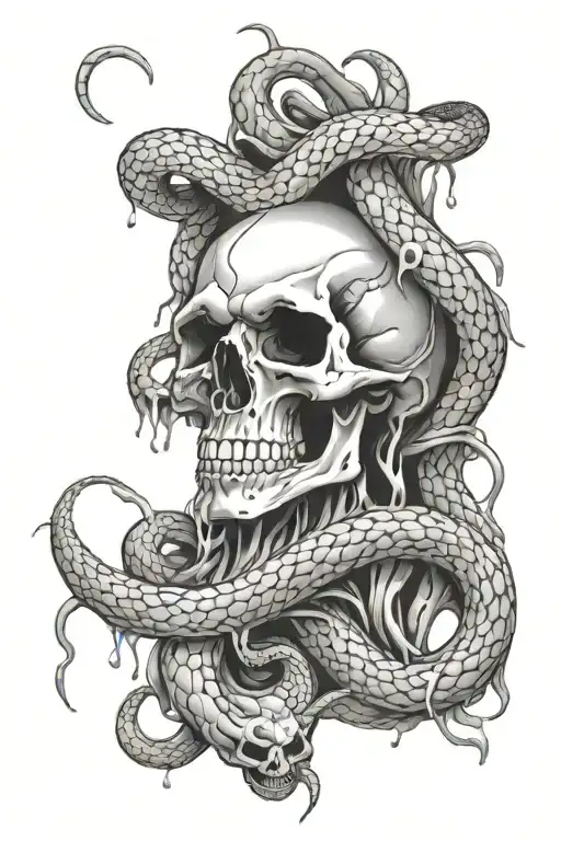 Skull And Snakes With Dripping Blood