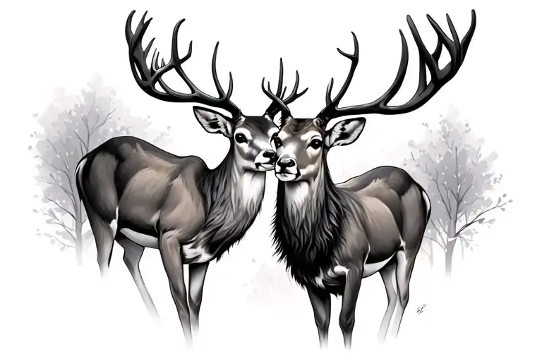 Two Deer Embracing Each Other