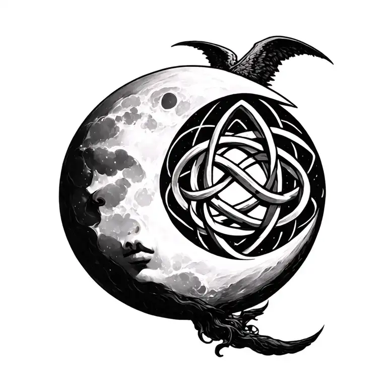 Tripple Goddess Moon Witches Knot Intertwined With Moon Cycle