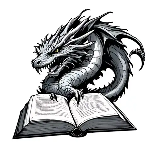 Stamp With Dragon And Book Surrounded