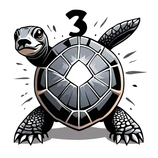 Turtle With Number 3 And Geometric Design Incorporating