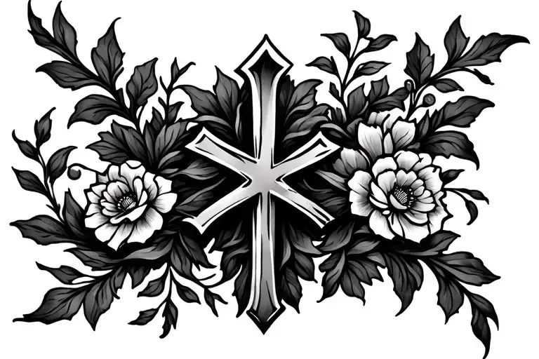 Floral Vines With A Cross Made