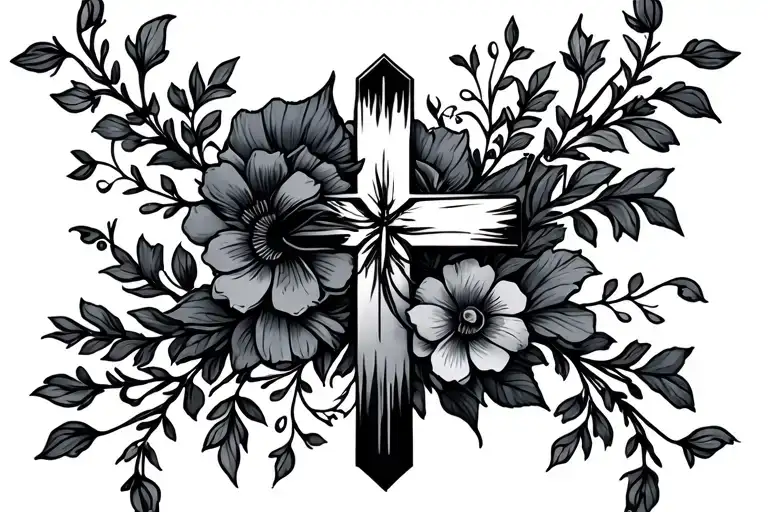 Floral Vines With A Cross Made