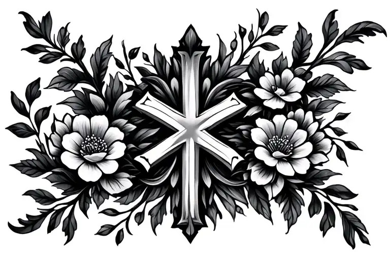 Delicate Floral Vines With A Cross Incorporated