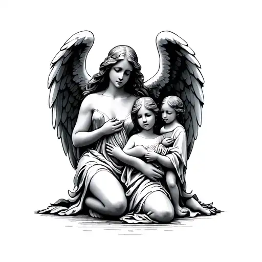 Kneeling Angel Protecting Family