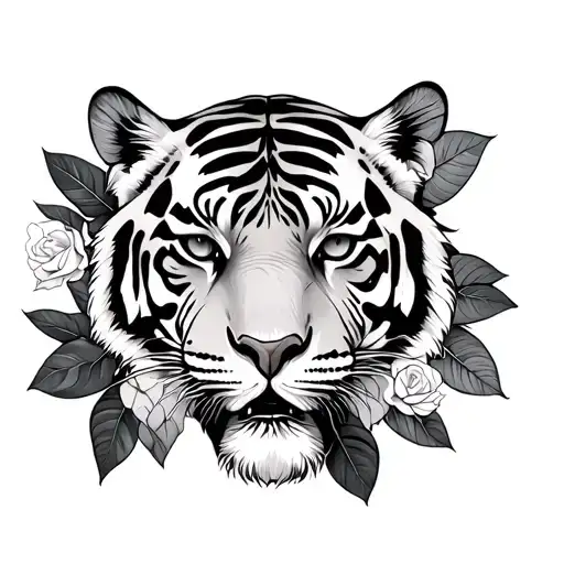 Tiger And Monstera Leaf Intertwined Roses